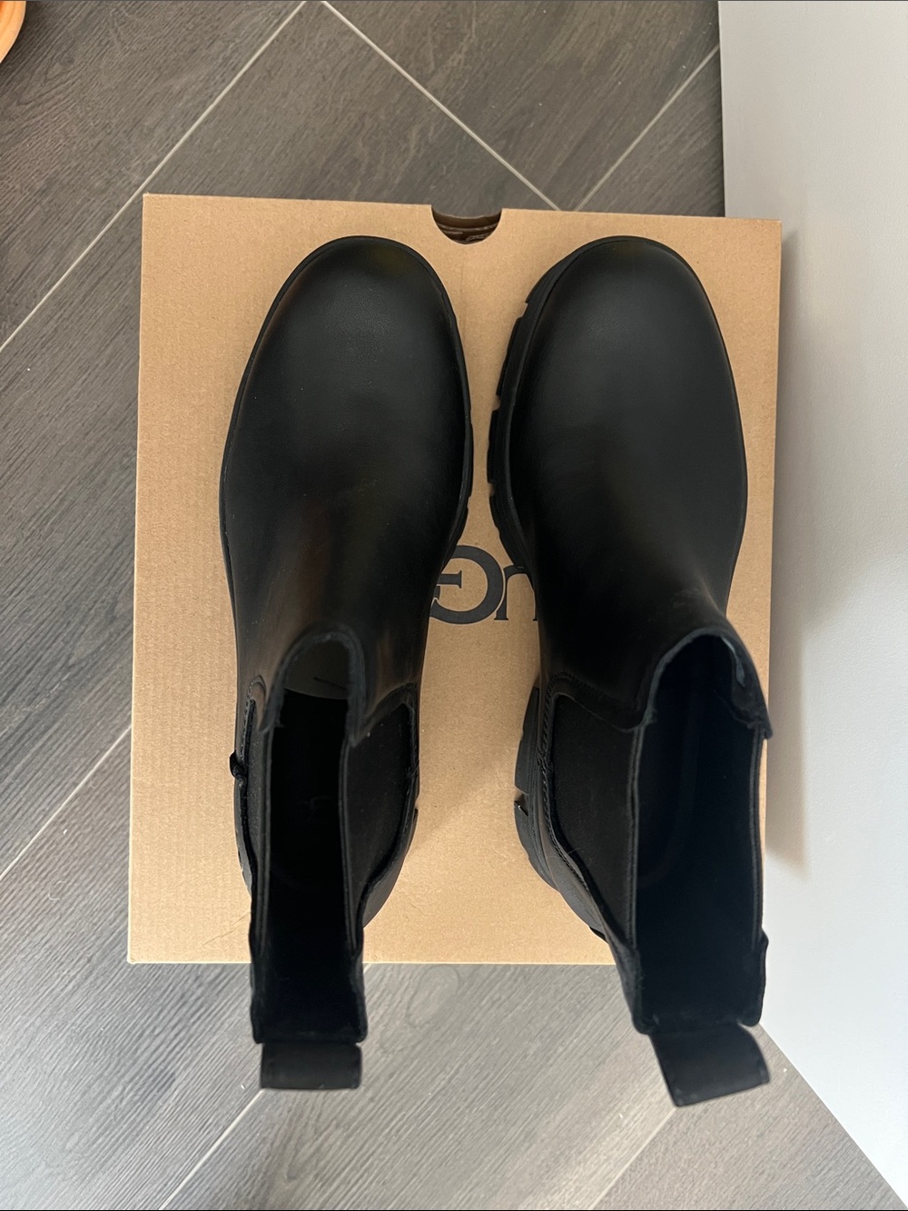 UGG Black Leather Chelsea Lug Boot - Slip-On Ankle Boot - Picture 3 of 5